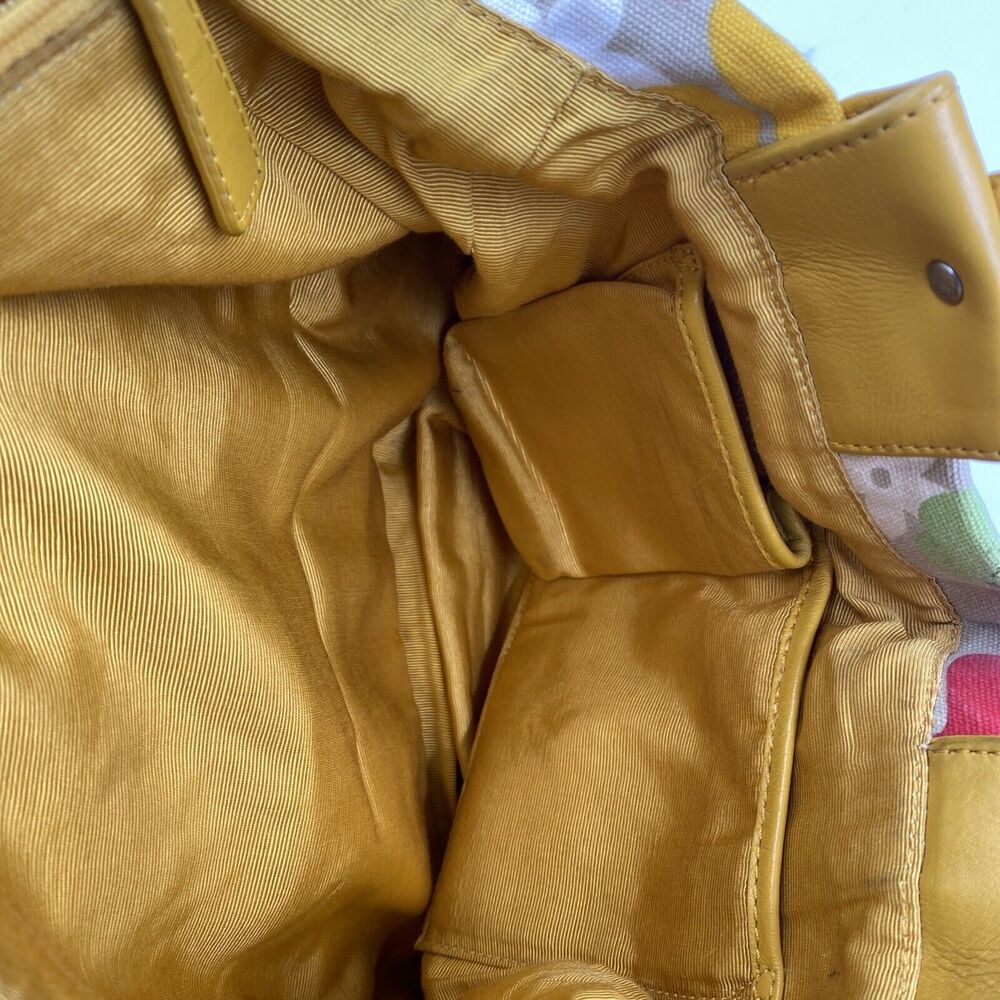 Audrey Brooke Leather Shoulder Bag Yellow Floral Hobo Slouchy - Picture 8 of 10